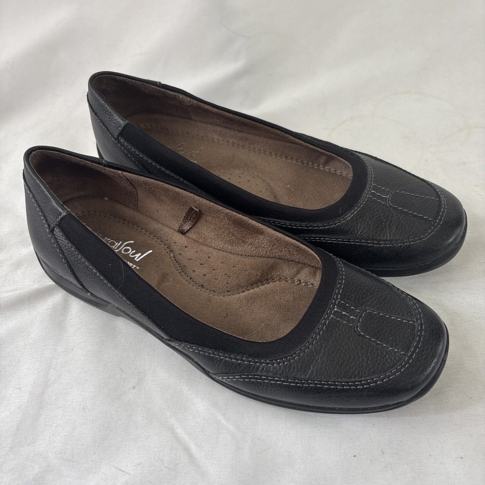 Natural Soul All Thru Comfort Lestal Women's 6M Leather Black Slip On Loafers